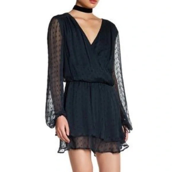 Free People XS Daliah Swiss Dot Deep Black Teal Mini Dress - Picture 4 of 6